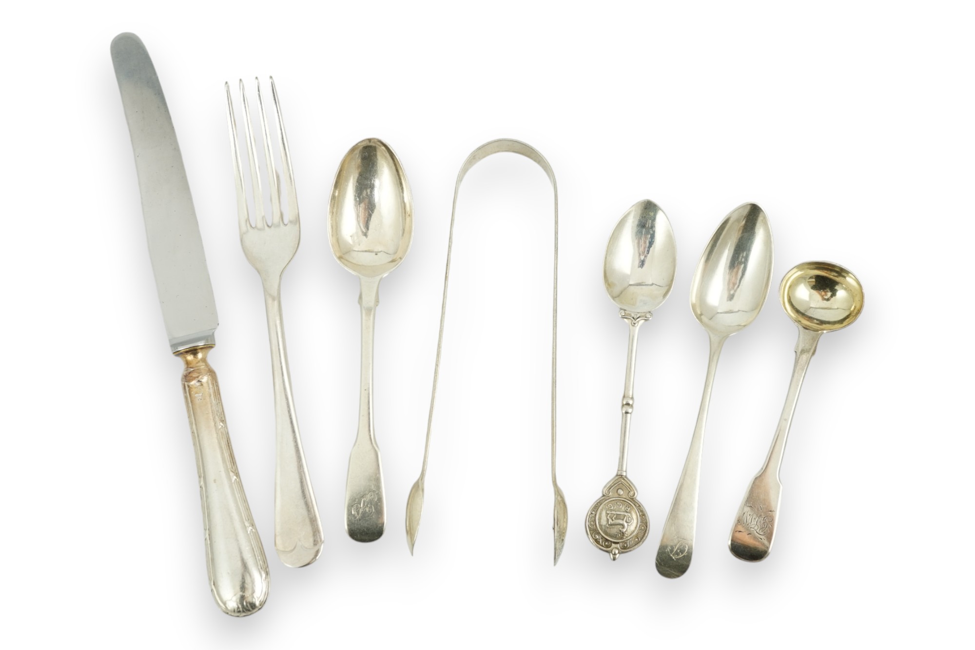 A harlequin collection of nineteen assorted mainly 19th century silver Old English pattern teaspoons, including set of six by Peter, Ann & William Bateman, London, 1803, together with twenty five assorted 19th century an